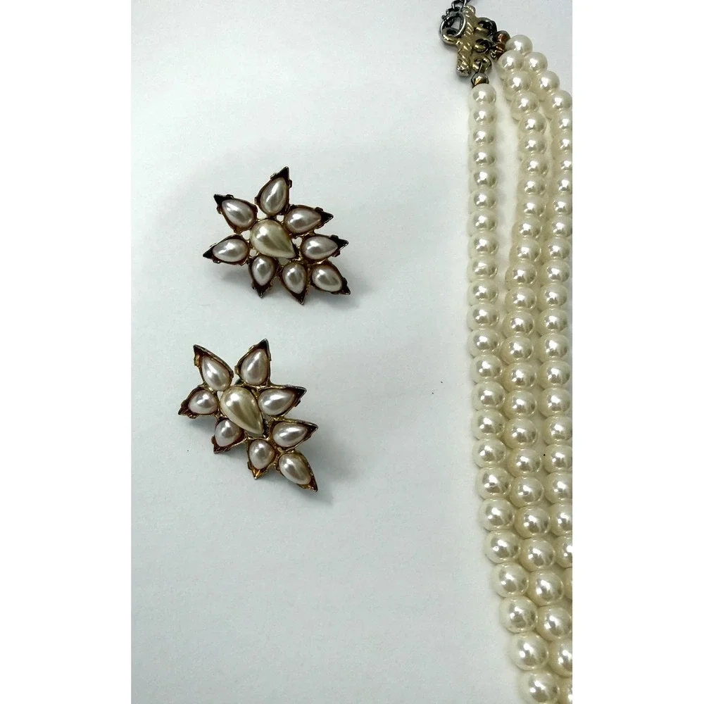 Vintage 4pc Costume Jewelry Lot Pearl Necklaces & Earrings